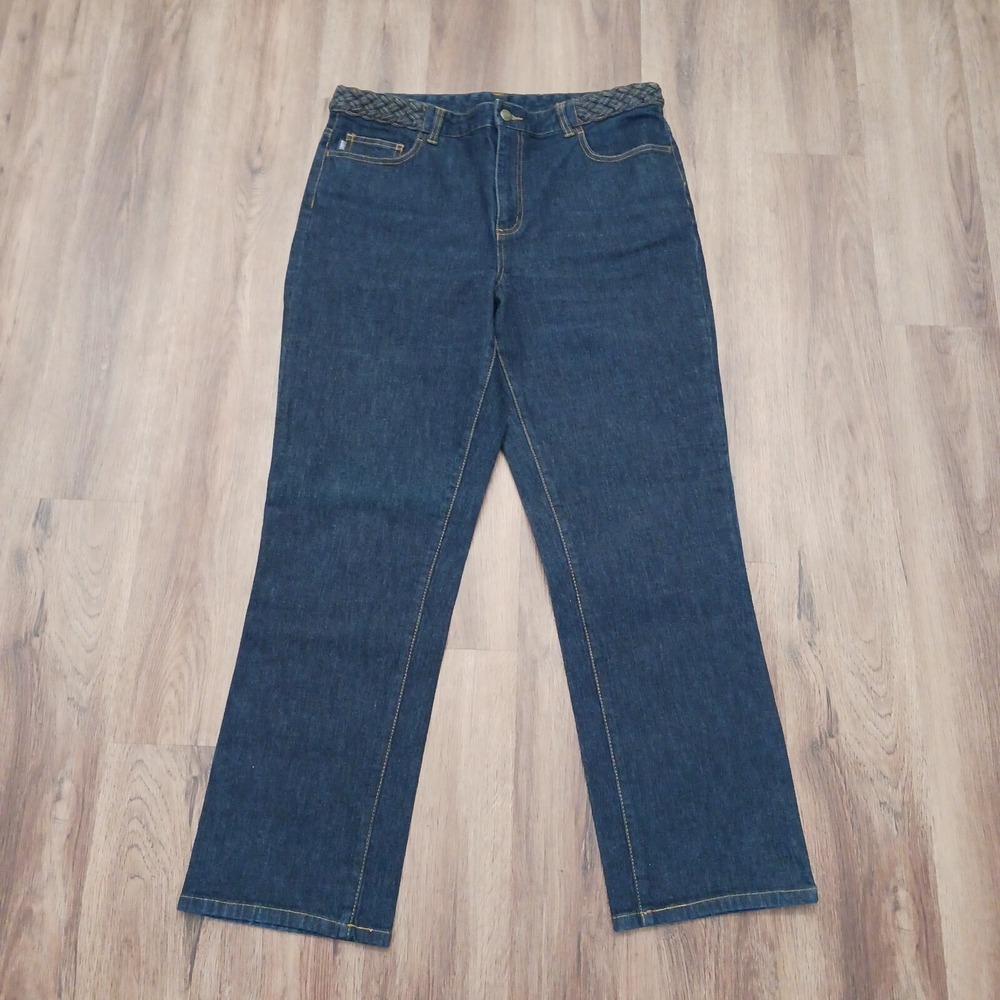 Vintage Lauren Jeans Co‎ Dark Blue Denim Jeans Straight Leg Size 14 Braided